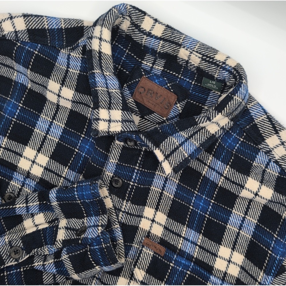 Orvis Plaid Flannel Shirt Jacket Mens L Shacket Pockets 100% Cotton 1312517